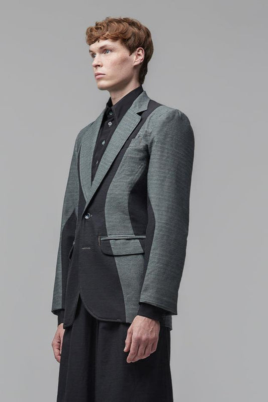 Blazer com Recortes Sinuosos - Preto e Verde