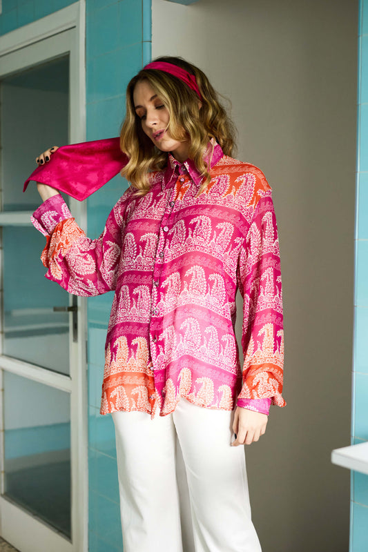 Camisa Paisley - Magenta e Laranja